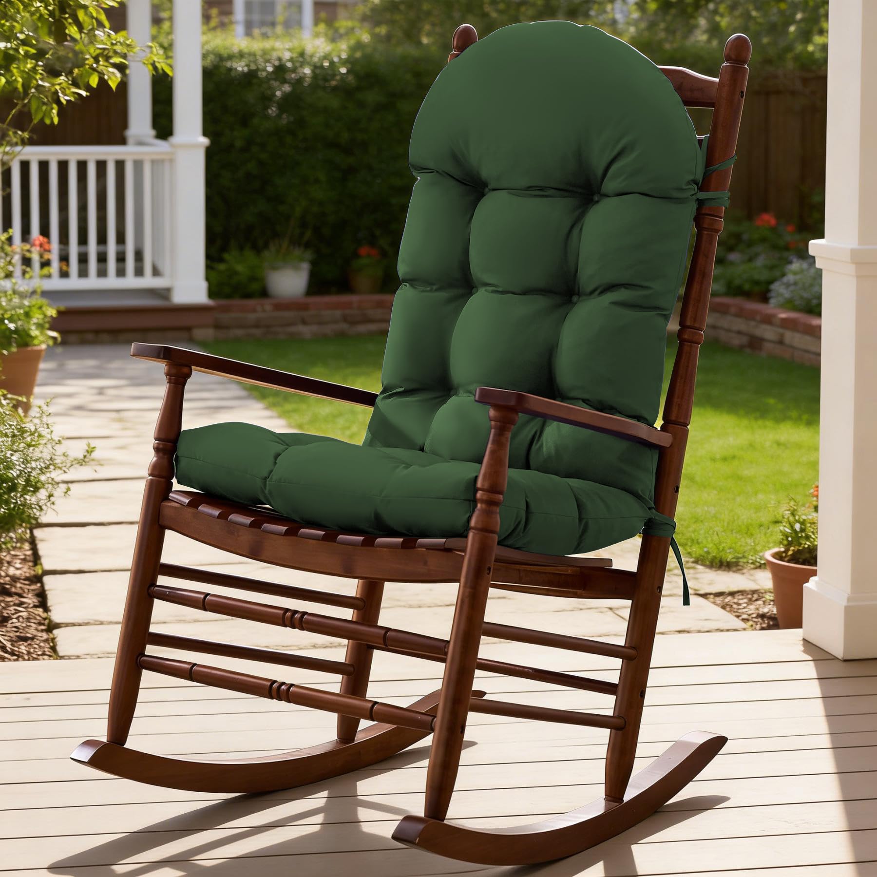 rocking chair cushions, indoor/outdoor adirondack chair cushion, waterproof and fade-resistant rocking chairs pads, non-slip tufted high back patio chairs cushion with ties, 44x19x4 inch, forest green