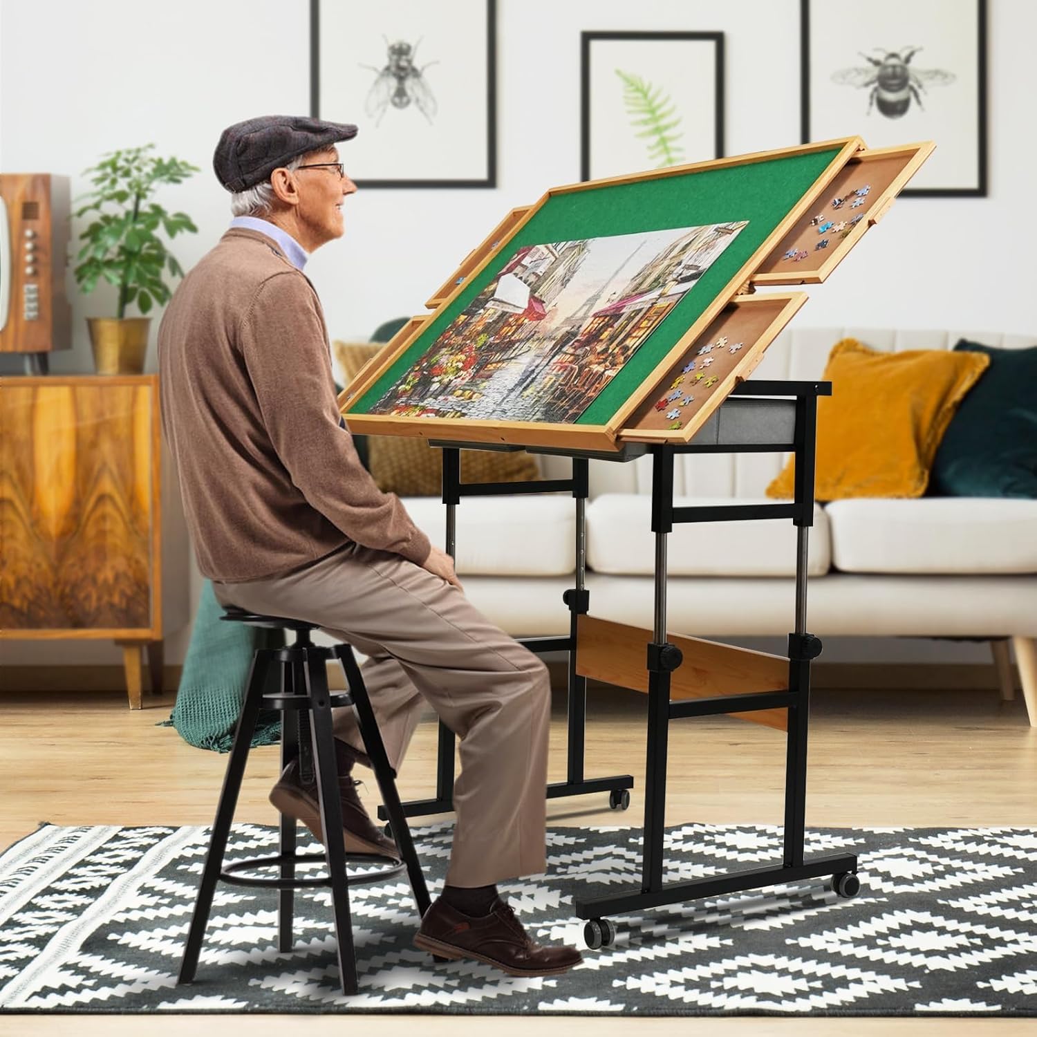 ALL4JIG 2000 Piece Adjustable Jigsaw Puzzle Table for Adults, 41"x29" Multi-Functional Puzzle Board with 4+2 Drawers & Protective Cover, 45-Degree Any-Angle Tilt for Work, Exercise & Leisure