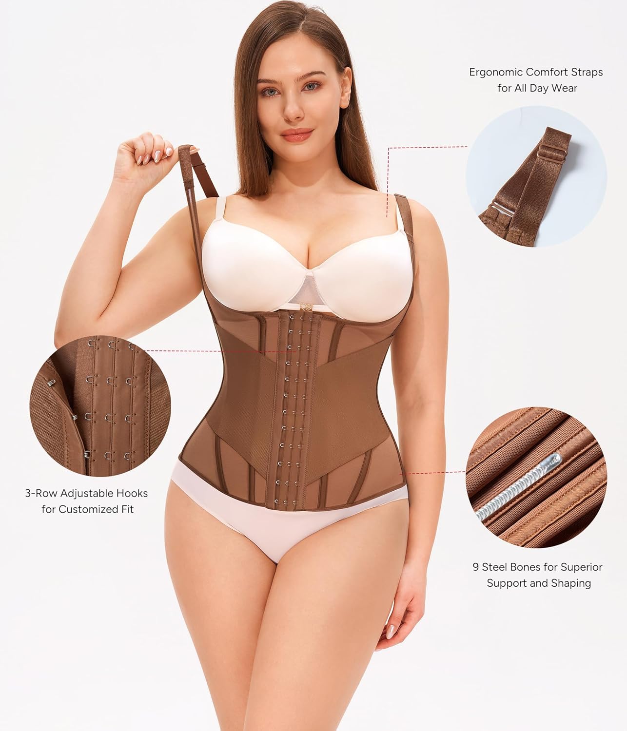 Nebility Waist Trainer for Women Corset Shapewear Tummy Control Body Shaper Top Waist Cincher Girdle with Adjustable Straps - Image 5