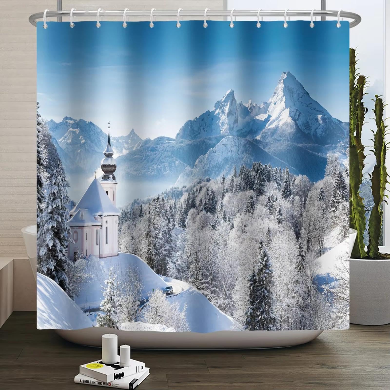 Rideau de douche d'hiver forêt naturelle imperméable 130x140cm