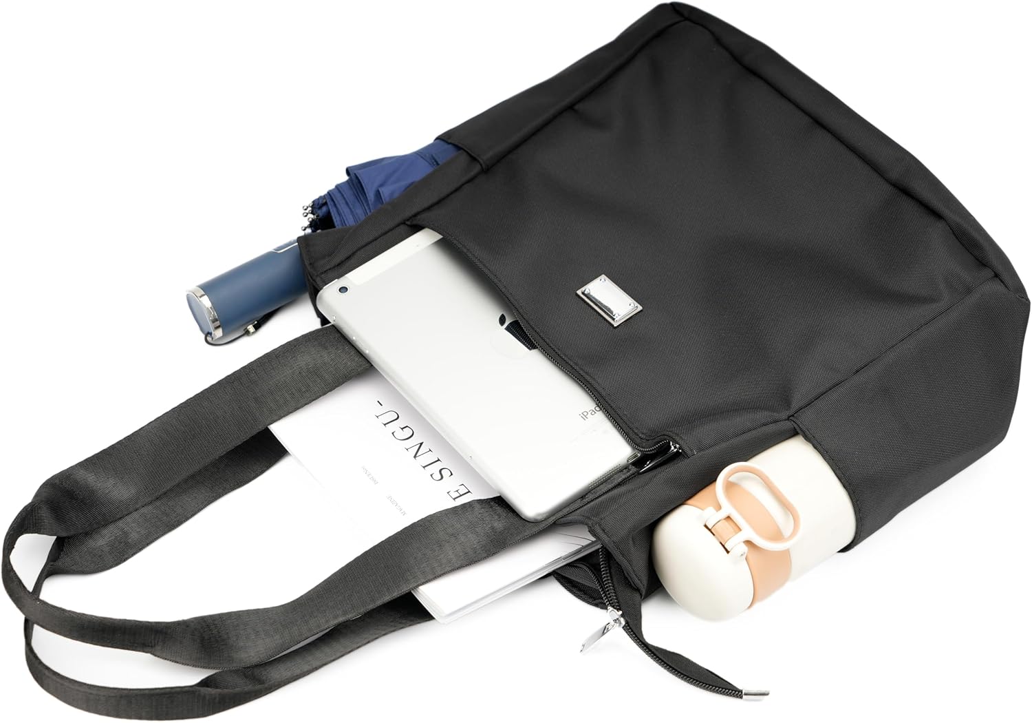 Women Tote Bag with Zipper Nylon Overnight Handbag Multiple Pockets Waterproof Shoulder Bag for Work Travel - Image 2