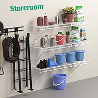 Vista 2 de HAUSHOF Estantes de armario montados en la pared, paquete de 4 estantes de alambre blanco de 4 pies x 12 pulgadas para lavandería, armario