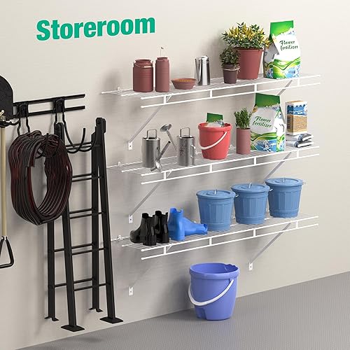Miniatura 2 de HAUSHOF Estantes de armario montados en la pared, paquete de 4 estantes de alambre blanco de 4 pies x 12 pulgadas para lavandería, armario,