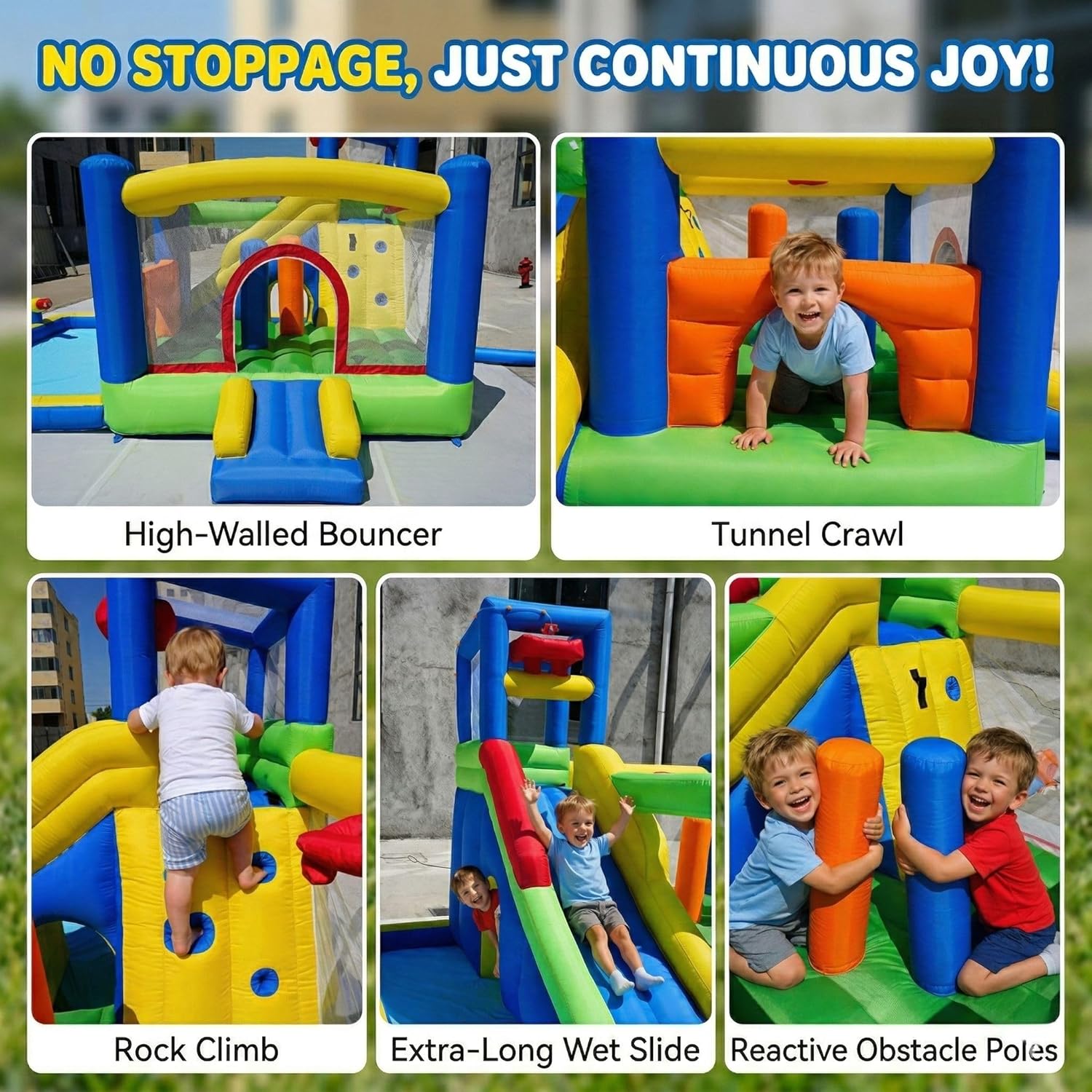 Baralir Upgrade 14.3x13.5FT Inflatable Water Park & Bounce House with Large Splash Pool, Long Slide, Climbing Wall, Basketball Hoop, Craw-Through Hole and Tunnel for Endless Summer Fun