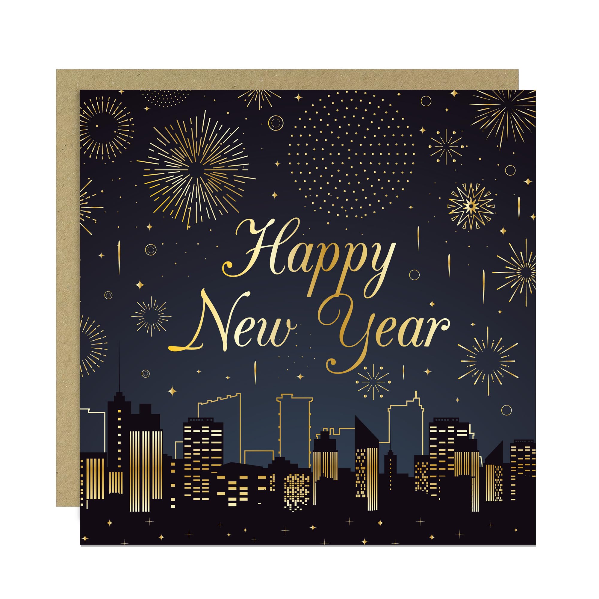 RED OCEAN Happy New Year Card For Family, Friends and Couples Fireworks New Years Greetings Card For Him Her 145x145mm With Kraft Envelope