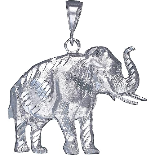 eJewelryPlus Sterling Silver Elephant Charm Pendant Necklace Diamond Cut Finish with Chain