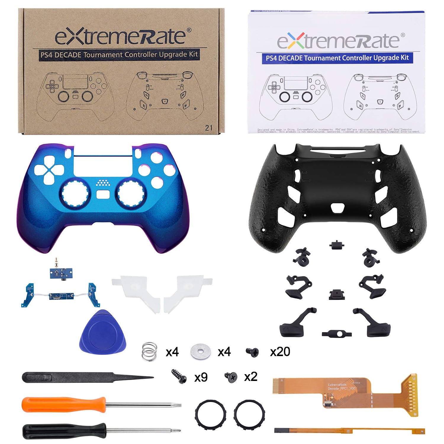 eXtremeRate Chameleon Decade Tournament Controller (DTC) Upgrade Kit for PS4 Controller JDM-040/050/055, Upgrade Board & Ergonomic Shell & Back Buttons & Trigger Stops - Controller NOT Included
