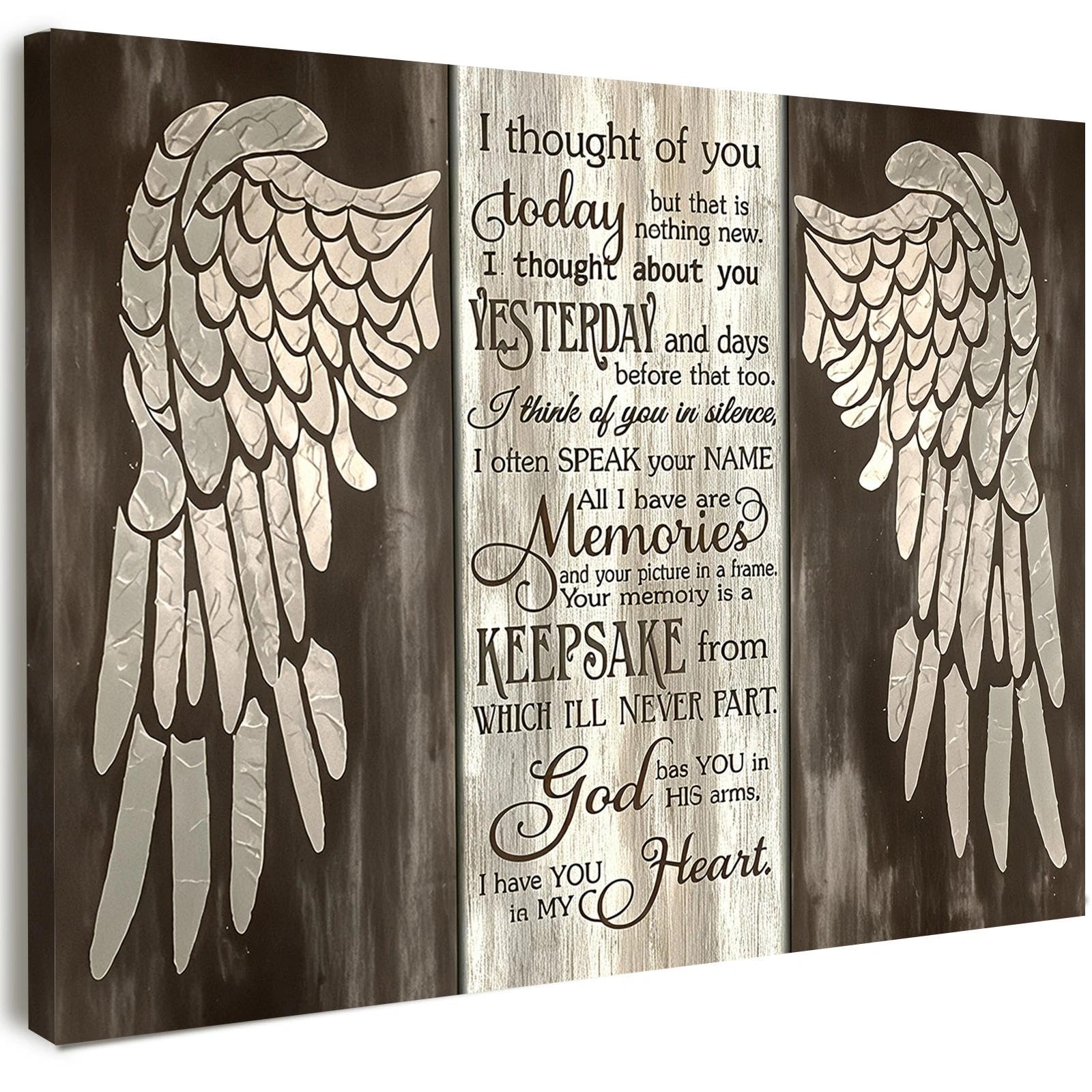 Canvas Wall Art Framed – Angel Wings Memorial Wall Decor with Comfort Quote, Elegant Remembrance Artwork for Bedroom, Living Room, Hallway or Entryway Home Decoration, with Hooks and Nails, 12x16 Inch