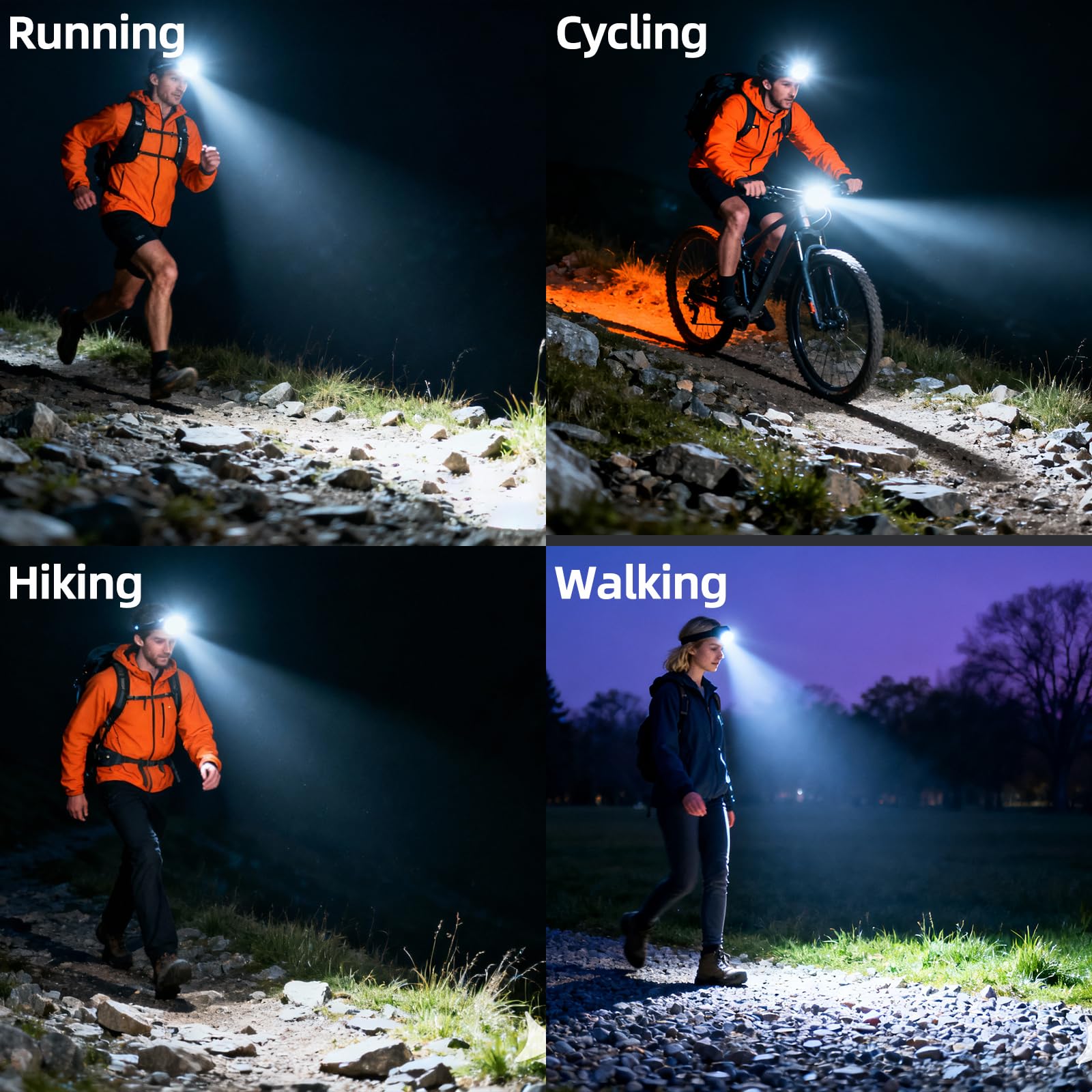 Lampe frontale LED rechargeable – 1600 lumens super lumineuse rechargeable par USB – Lampe frontale étanche IP65 avec 6 modes pour randonnée, camping, pêche (H35pro-Blanc et rouge)