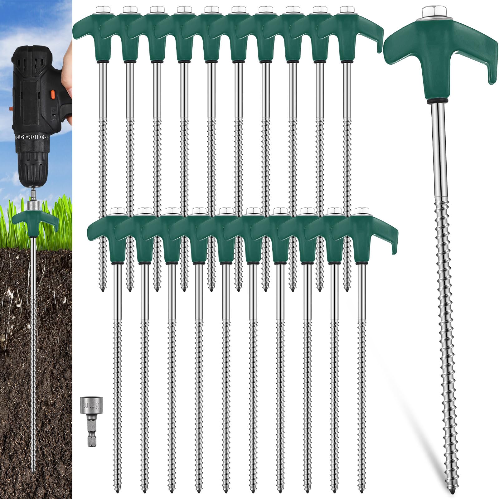 LOT DE 20 Piquets De Tente En Acier Avec Filetage Et Support