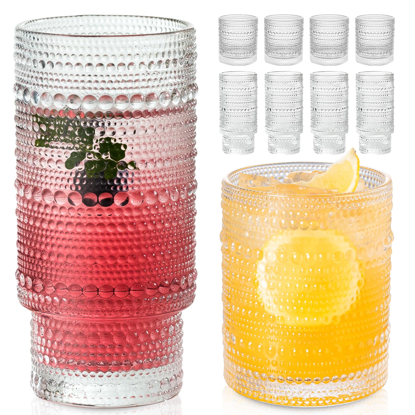 Amazon.com | KEMORELA Textured Drinking Glasses- Set of 8 Vintage Glassware - 4 Pcs Jupiter ...