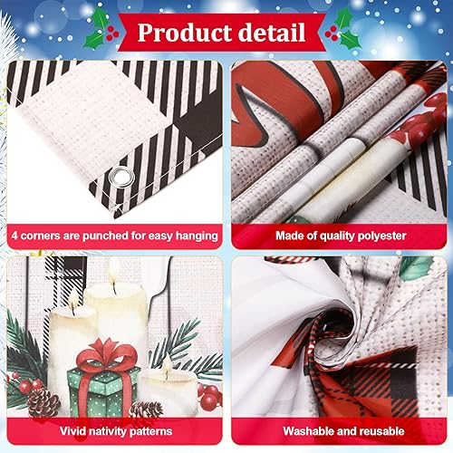 Miniatura 3 de Tiamon Cubierta de puerta de Navidad religiosa para puerta delantera, decoración de Navidad comienza con Cristo, negro, blanco, rojo, búfalo, cruz,