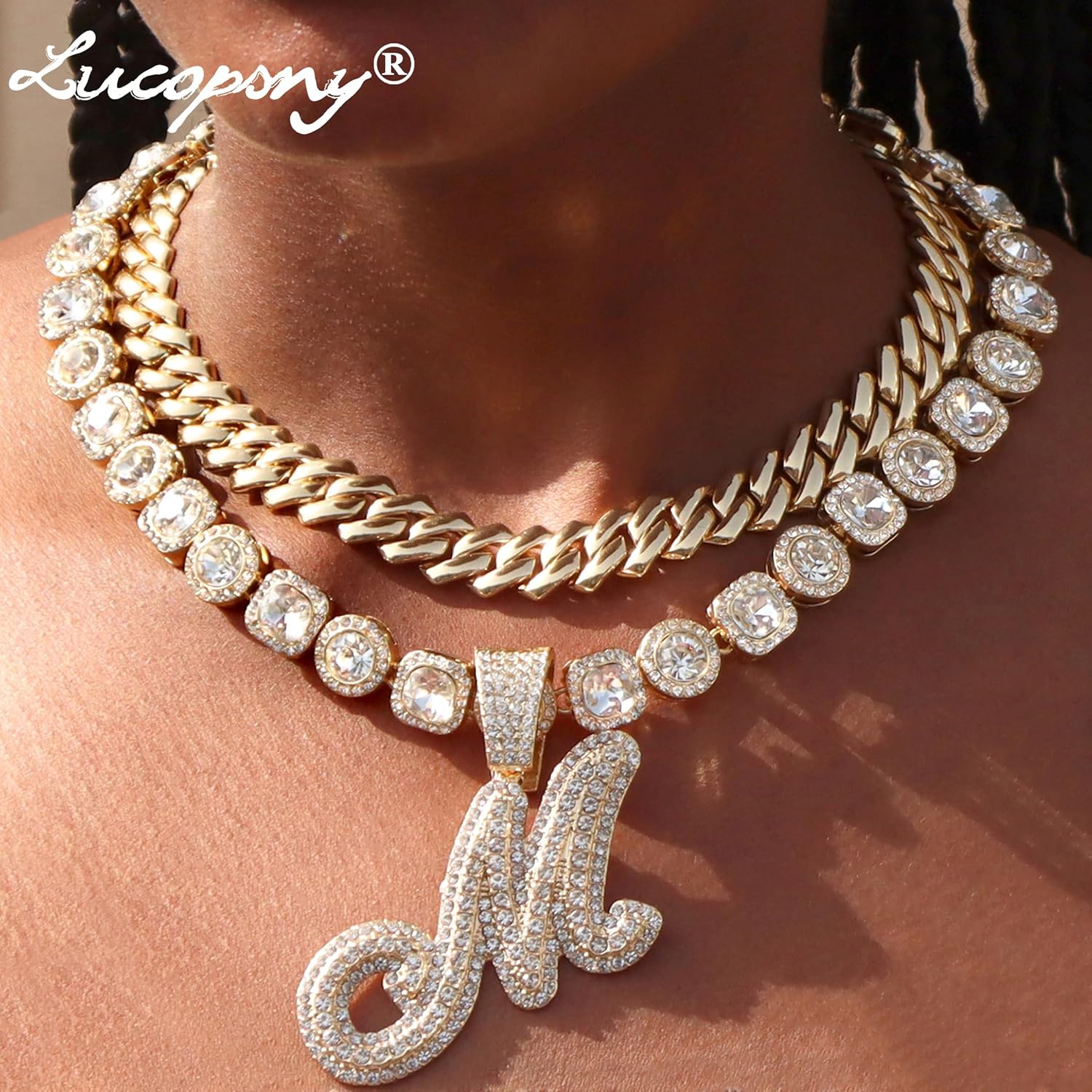 Cuban Link Chain for Women - Silver Initial Necklace, 14mm Cursive Chain for Hip Hop Jewelry