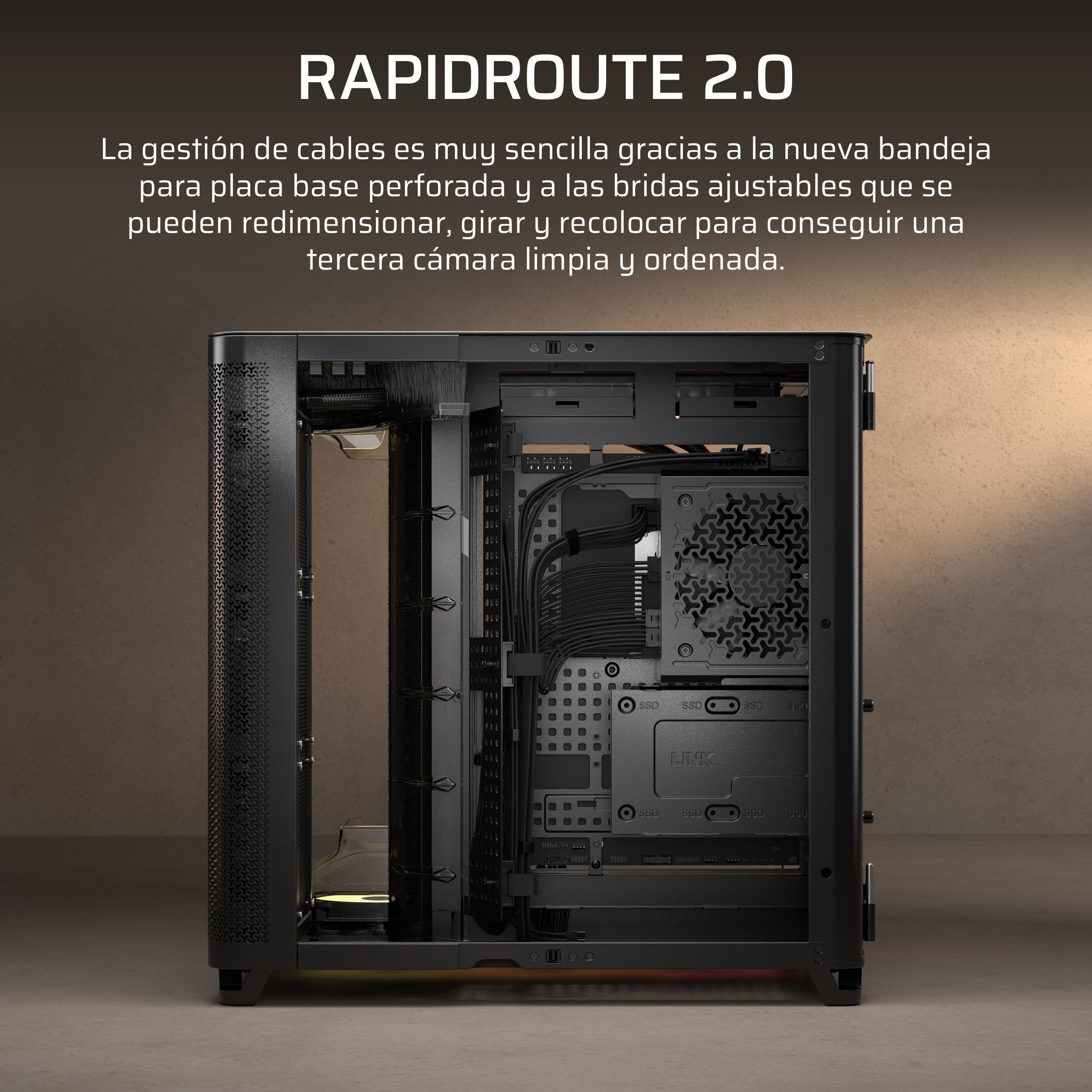 CORSAIR Air 5400 RS-R ARGB Caja para PC semitorre panorámica de Triple cámara – 3 Ventiladores RS120-R ARGB Reverse-Rotor preinstalados – conductos de Alto Flujo y bajo Ruido – Negro