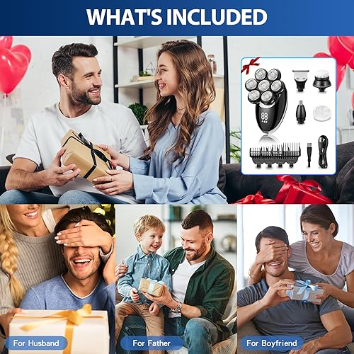 Miniatura 7 de Afeitadoras de cabeza 7D prémium para hombres calvos, afeitadora eléctrica desmontable 5 en 1 con cuchillas flotantes, kit de afeitado de cabeza