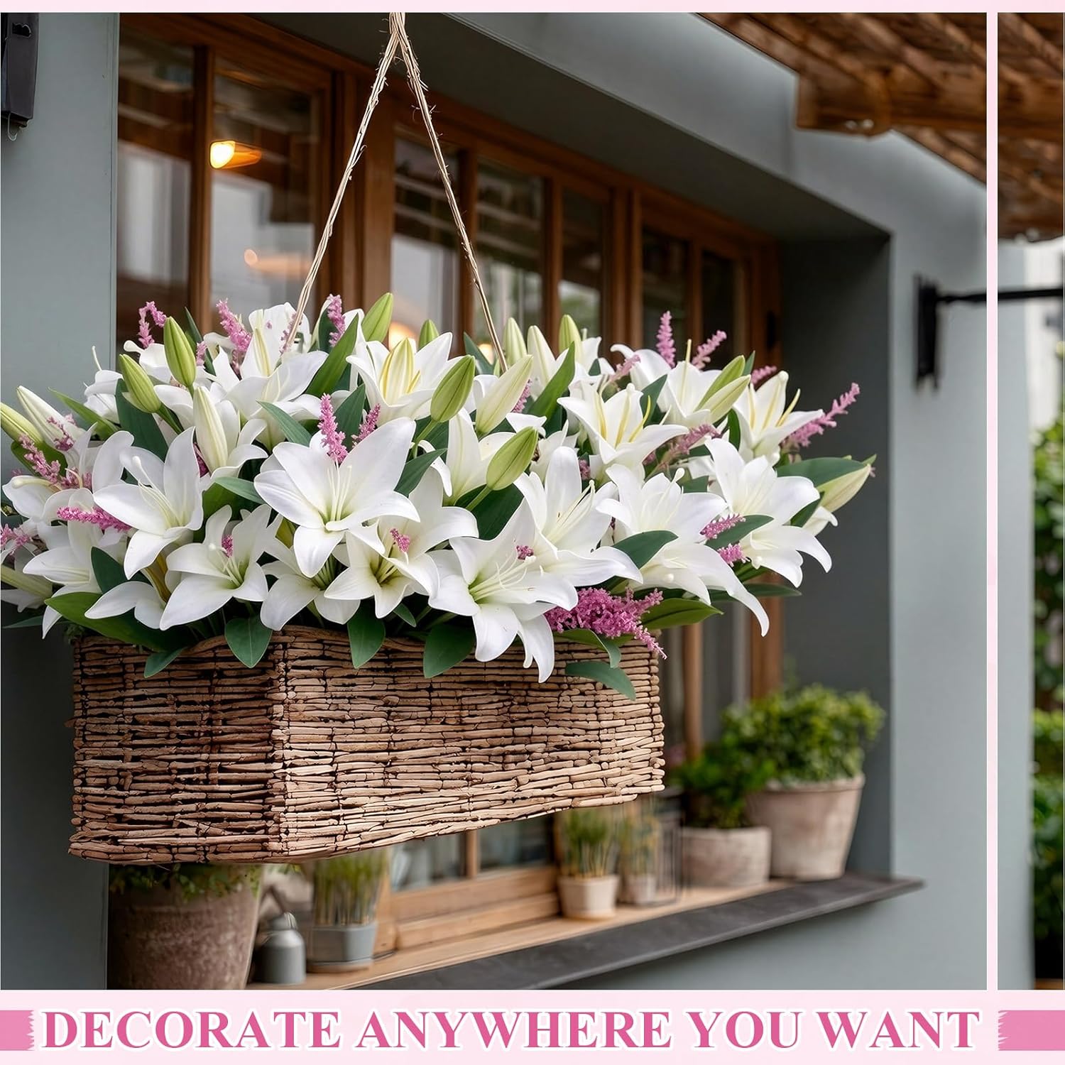 Giegxin 8 Pcs Artificial Tiger Lily Bouquets, Silk Faux Easter Lilies with 7 Heads, Realistic Spring Flowers for Wedding Centerpieces, Home Vase Decor, Party & Event Arrangements (White Purple)