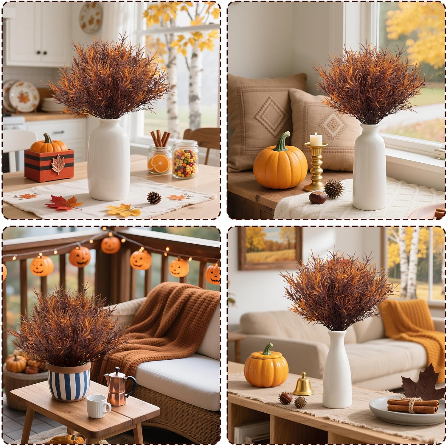Thanksgiving Artificial Fall Flowers for Outdoors - 4PCS Fall Needle Grass Fake Flowers for Decoration, Fall Decorations for Centerpiece Table Vase Home Front Porch Patio Outdoor Wedding - Image 6
