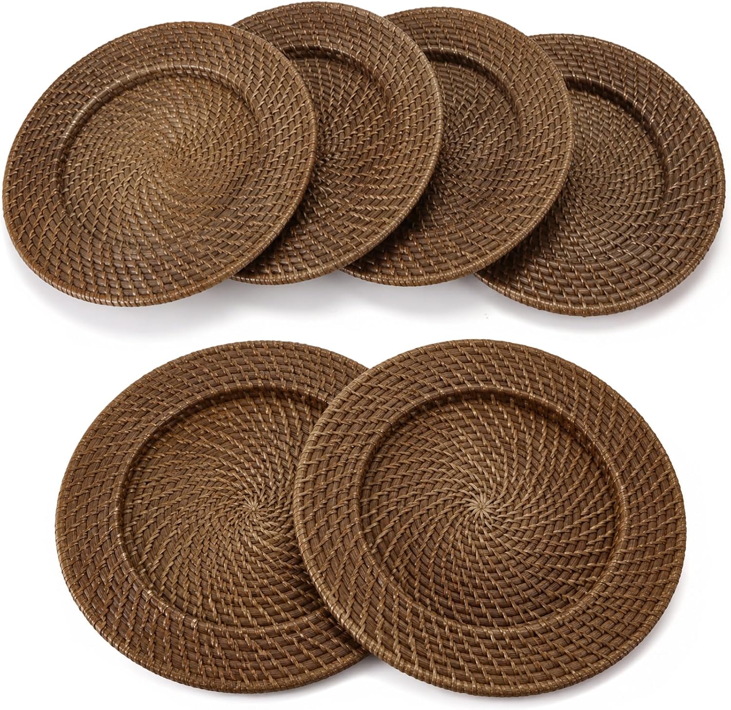 6 Pack 13" Rattan Charger Plate, Brick Brown, Classic