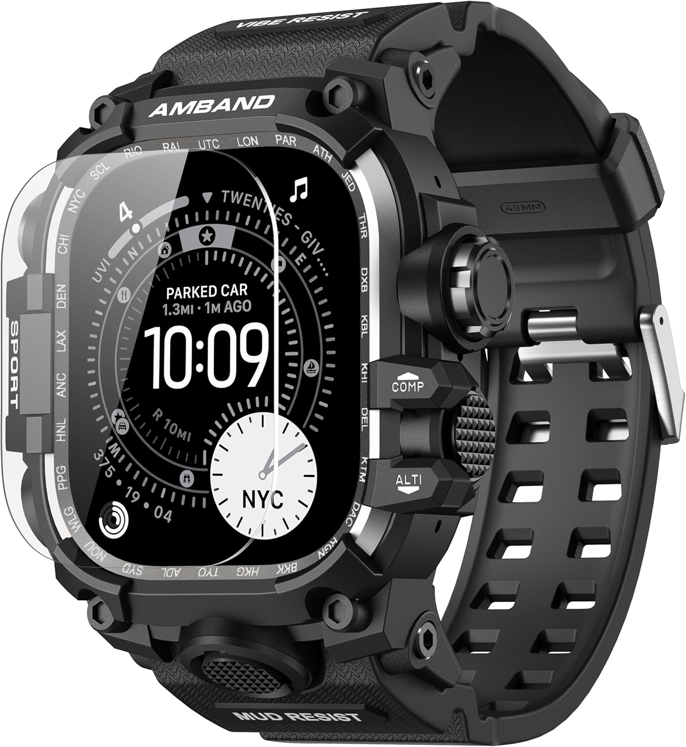 amBand Rugged Case with Band for Apple Watch Ultra 3/2/1 49mm, M3 Military Grade Shockproof Cover, Includes Screen Protector Kit, Tactical Band for Men - Compatible with iWatch Ultra, Matte Black