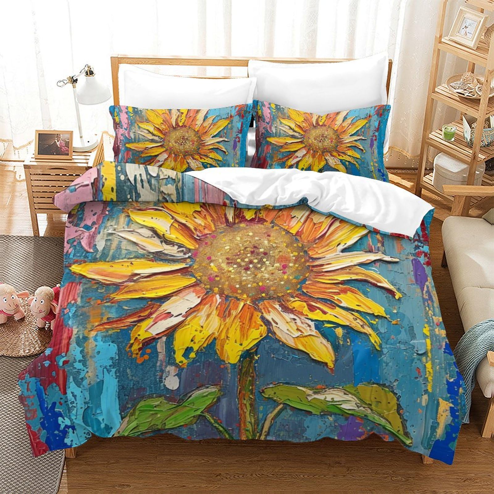 Ensemble de literie tournesol 3D housse de couette 220x240 respirante