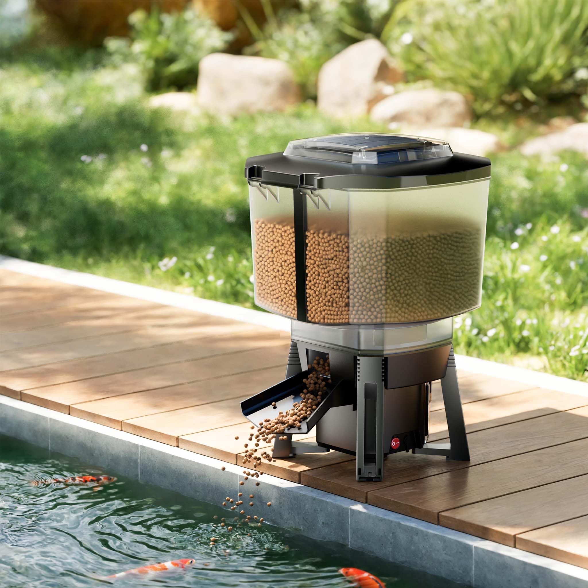 SunSun Alimentador automático de Peces de estanques Alimentado por energía Solar CFF-212 comedero programable con depósito de 12 litros para 1 a 6 alimentaciones al día Estanque jardín