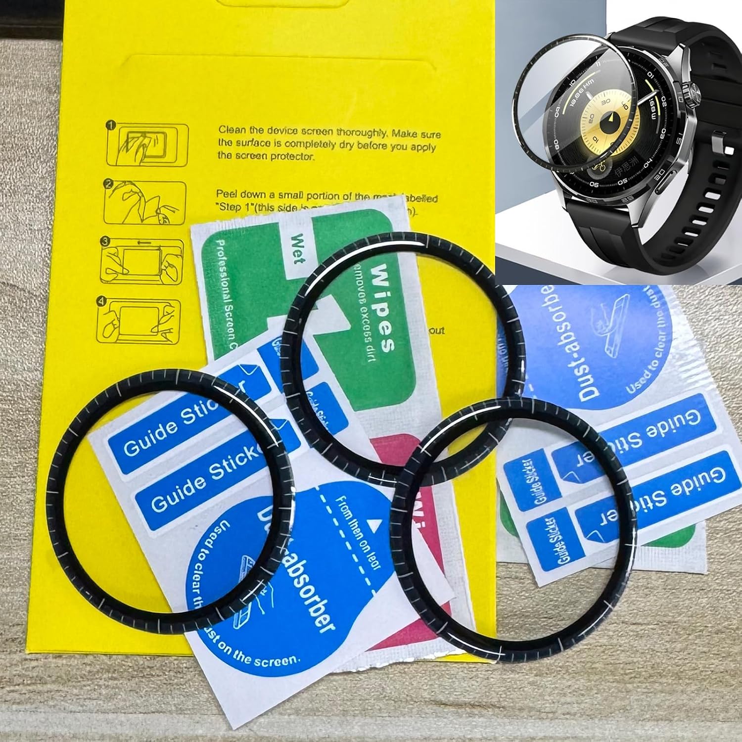 [3+1 Pack] Screen Protector & Soft Silicone Case for Amazfit Active Max, Curved Edge HD Clear Film with Scale, Full Coverage Anti-Scratch Protective Bumper Cover for Active Max (3Protectors + 1Case) image 3