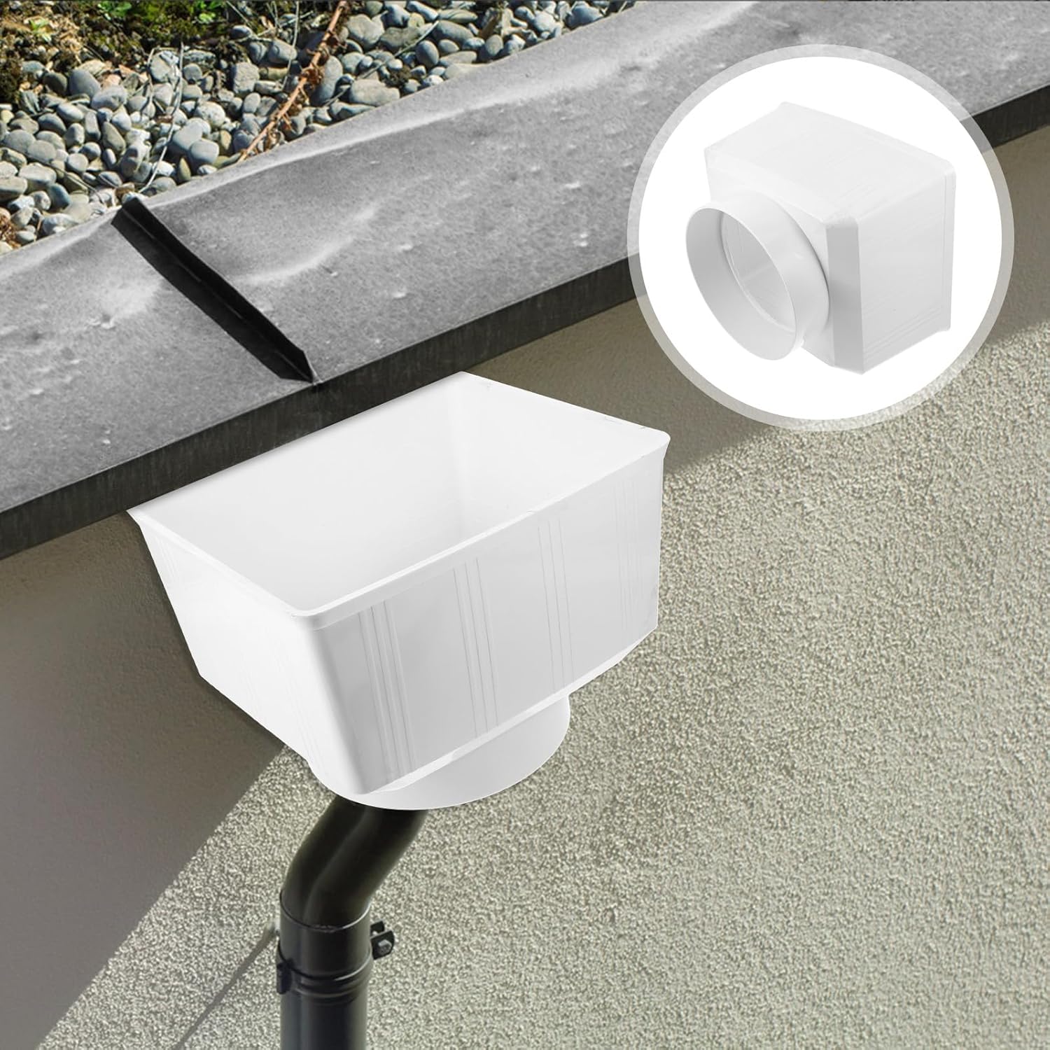 PVC Rain Gutter Downspout Adapter 200mm Rainwater Drainage Connector Universal Gutter Fitting for Outdoor Rain Collection System