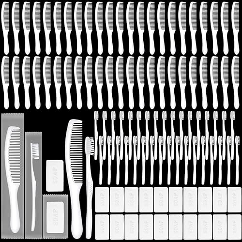 Hushee Juego de 300 cepillos de dientes desechables y jabón de peine para personas sin hogar, 100 cepillos de dientes a granel, 100 peines de pelo