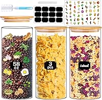 Vista 11 de Tarros de vidrio con tapas de bambú de 20 onzas, 12 recipientes apilables de almacenamiento de vidrio de cocina con tapas herméticas de bambú