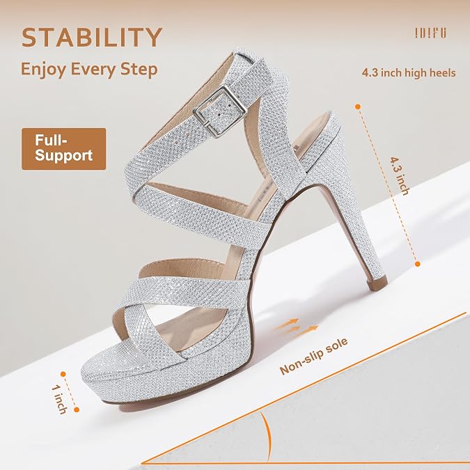 IDIFU Women's Dress Platform High Heels Strappy Heeled Sandals Open Toe Ankle Strap Shoes for Women Wedding Bridal Homecoming