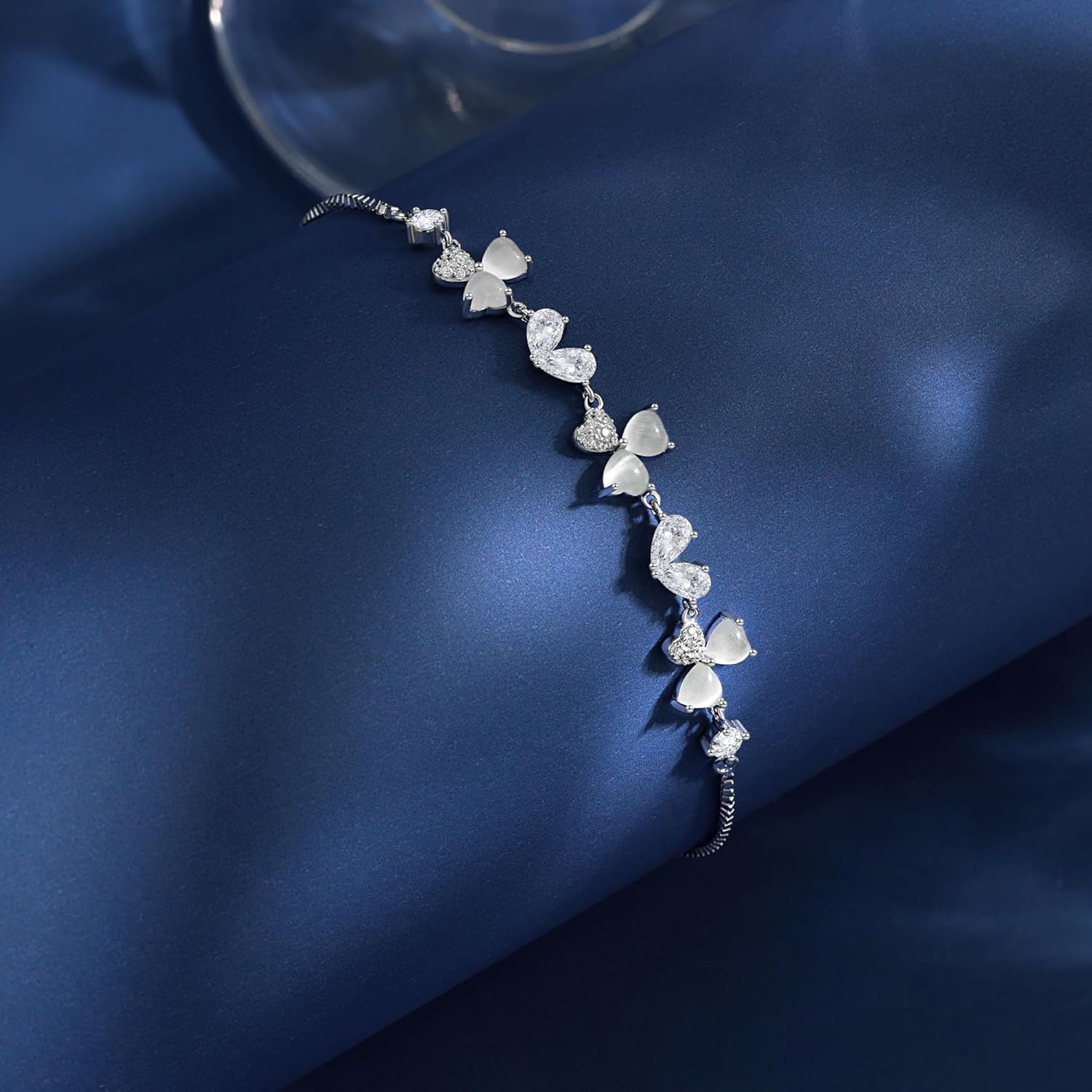 Tennis Bracelets for Women, Adjustable Sterling Silver Birthstone Bracelets, Dainty Cubic Zirconia Tennis Bracelet Non Tarnish Charm Link Bracelet for Women Christmas Gifts for Mom Grandma Friends - Image 7