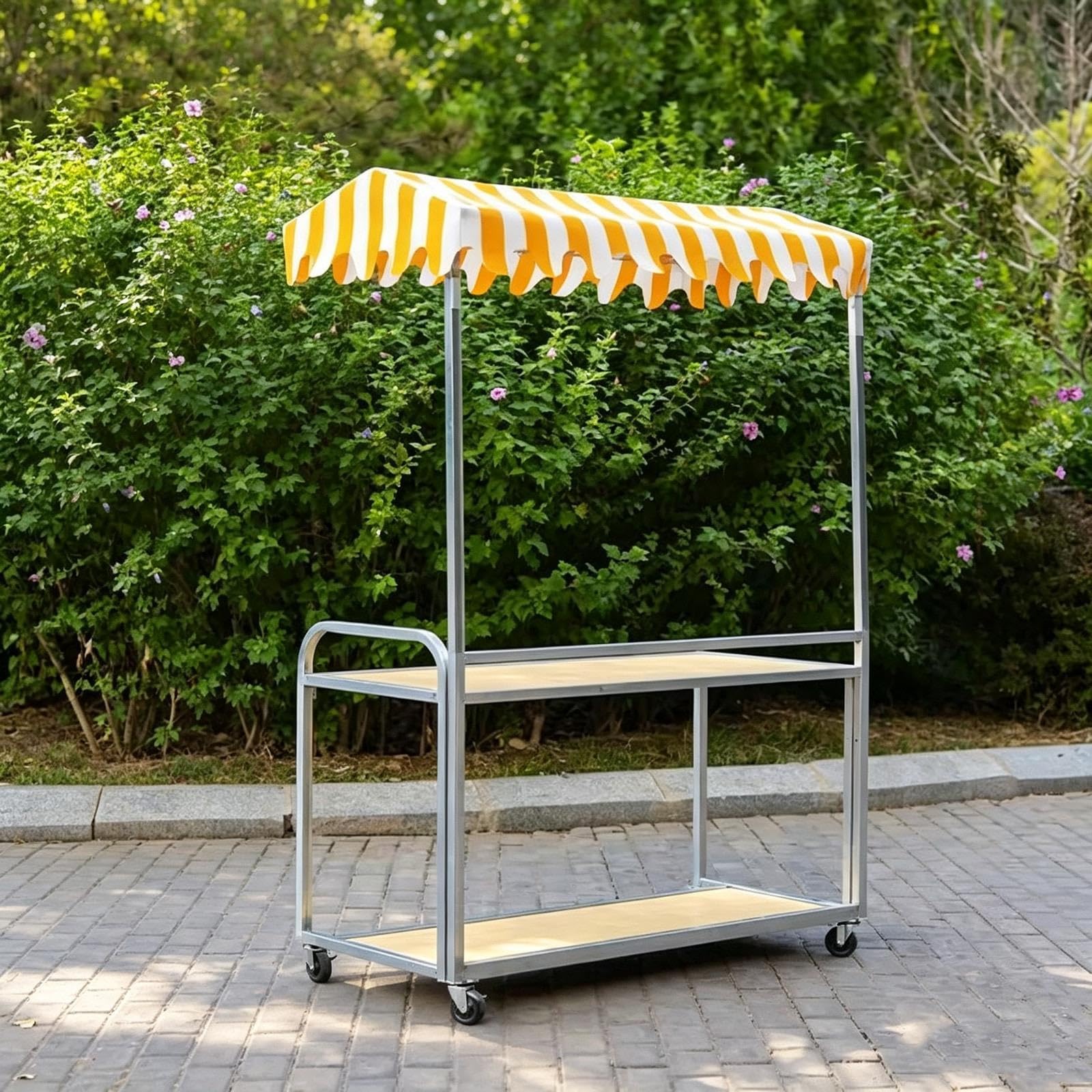 Carrello vendita portatile con tenda, spazio e piano largo