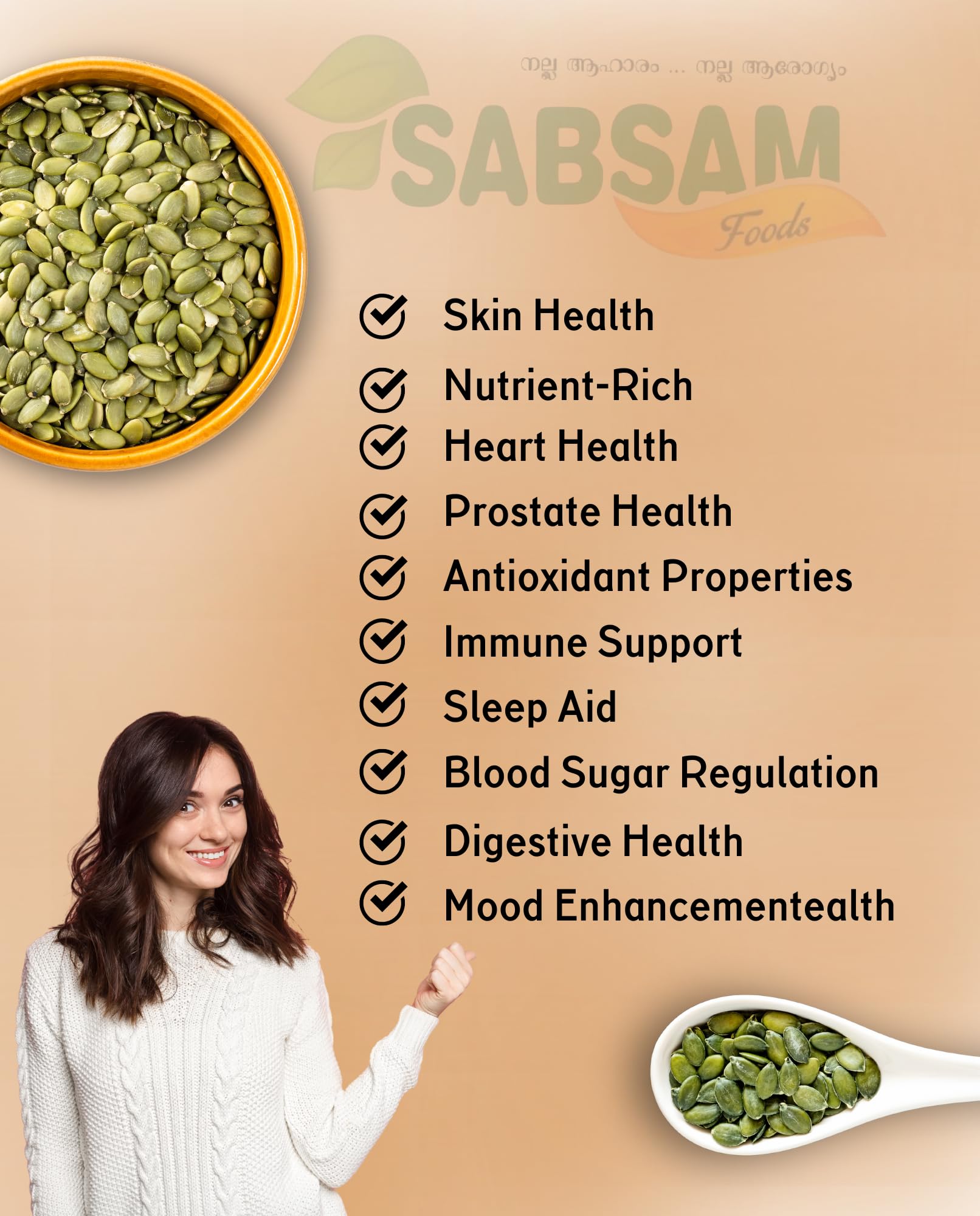 SABSAM FOODS PUMPKIN SEEDS|FRESH AND NUTRIENT-PACKED SNACKS PACK OFF 500gm