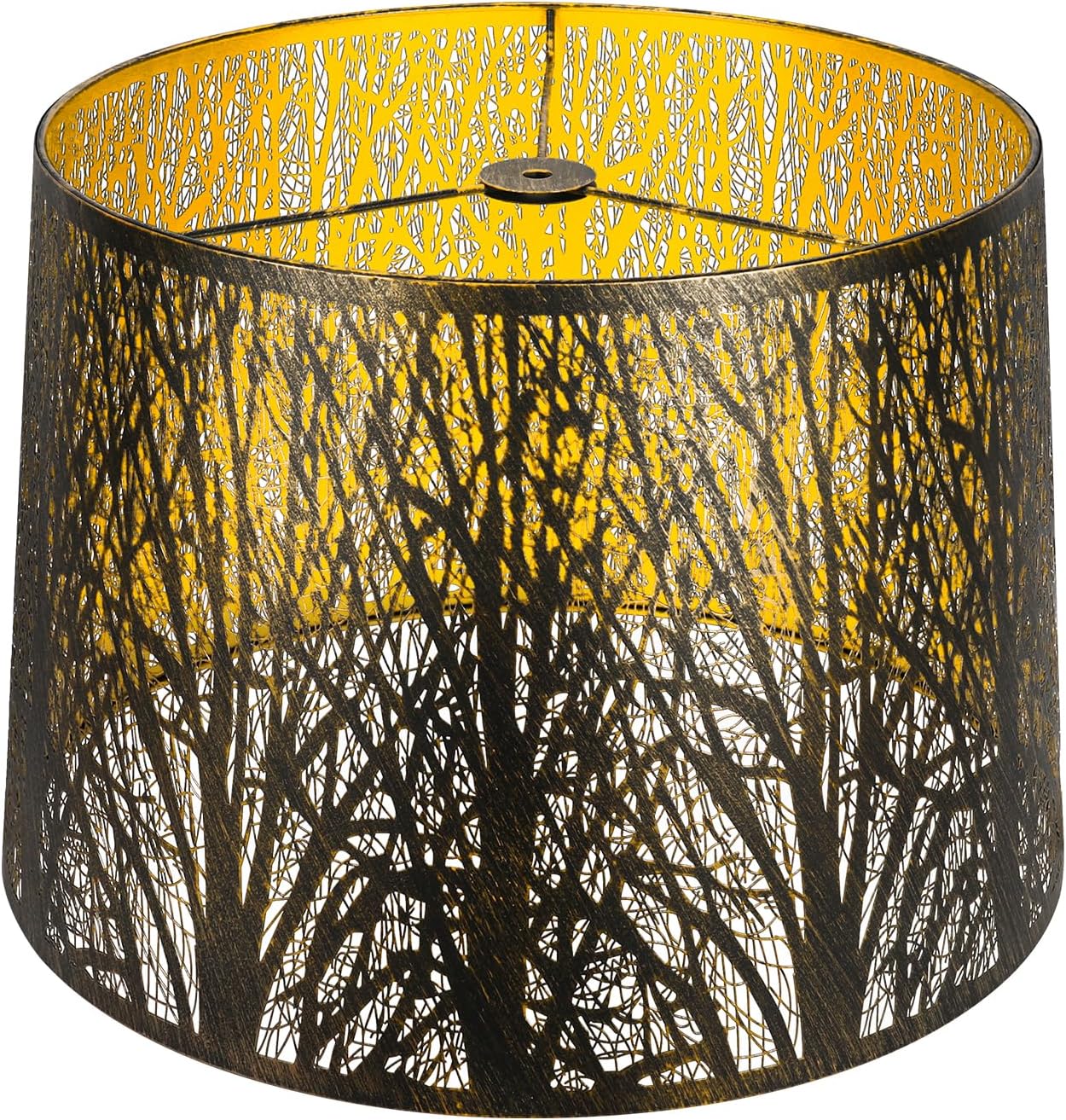 ALUCSET Extra Large Lampshade 14'' Top 16'' Bottom 11'' High Etched Metal Forest Design Metal Lamp Shade For Floor Lamps in Living Room, Bedroom, Decor, Spider Fitter, Antique Bronze and Gold Plated Antique Bronze&Gold