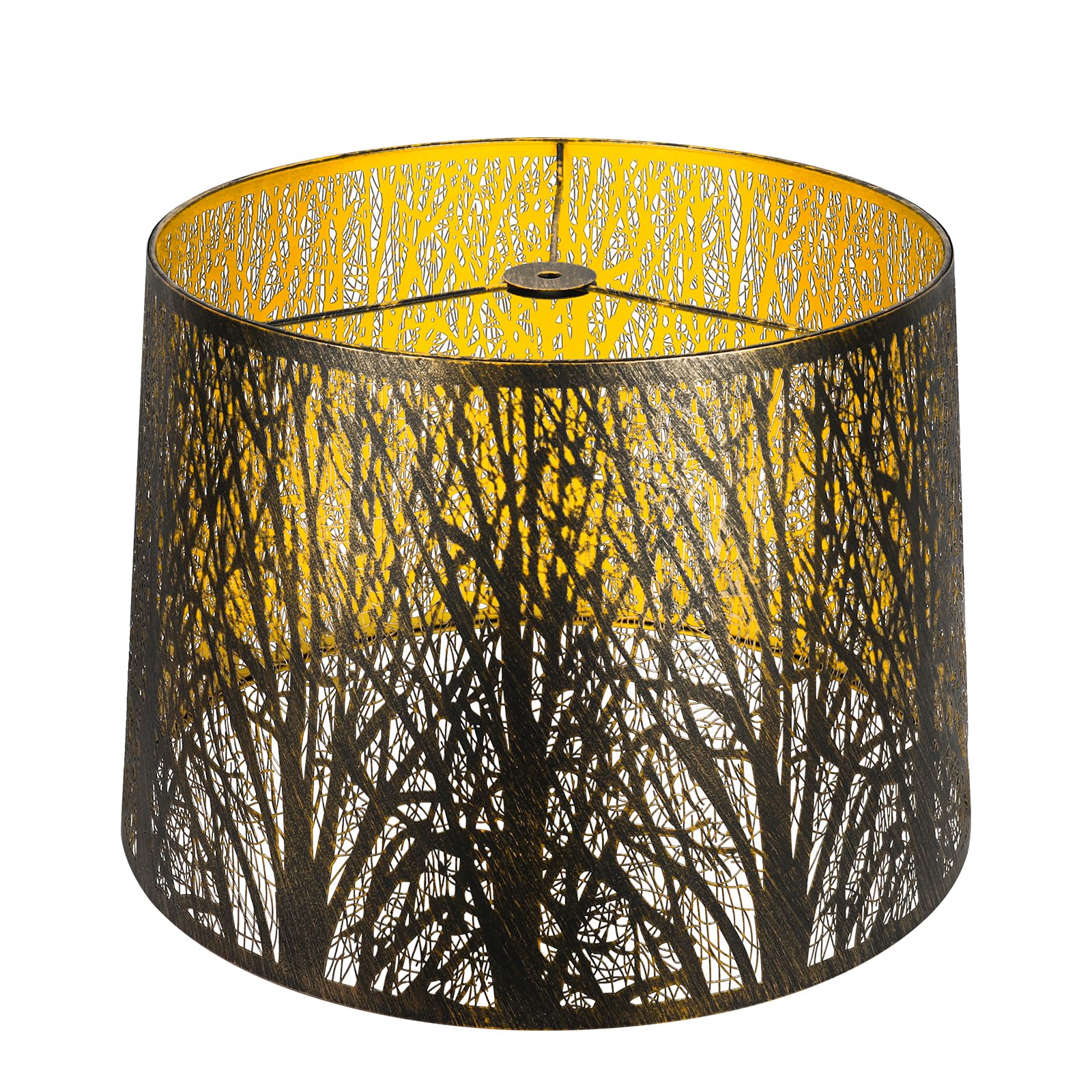 ALUCSET Extra Large Lampshade 14'' Top 16'' Bottom 11'' High Etched Metal Forest Design Metal Lamp Shade For Floor Lamps in Living Room, Bedroom, Decor, Spider Fitter, Antique Bronze and Gold Plated