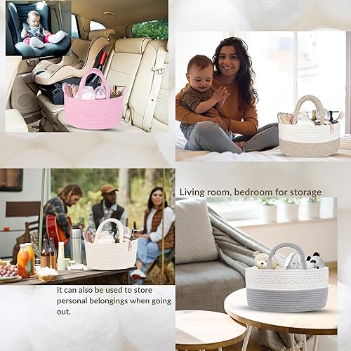 Miniatura 6 de Organizador de pañales para bebés, niñas y niños, pequeñas cestas tejidas con asa, bolsa de cuerda de algodón para ducha, guardería, cestas de