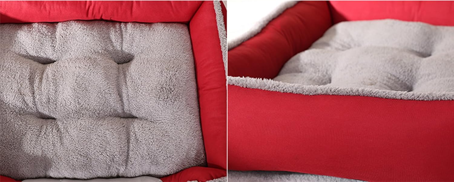 review Rectangle Grooved - Lounge Dog/Cat Bed - Soft Inner Cushion Warm Pet Bed and Nonslip Bottom,Red