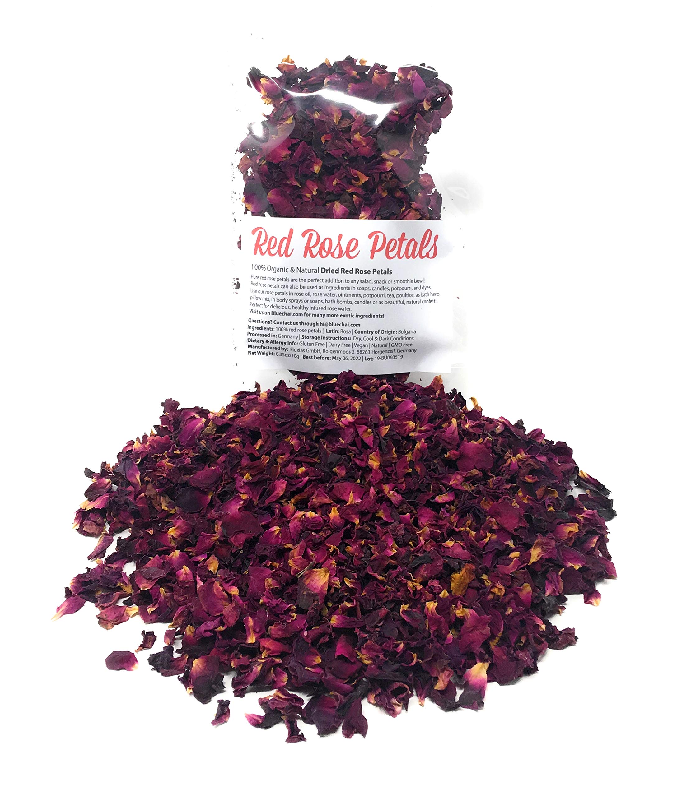 Red Rose Petals Pure, edible & organic Net weight 0.35oz/10g