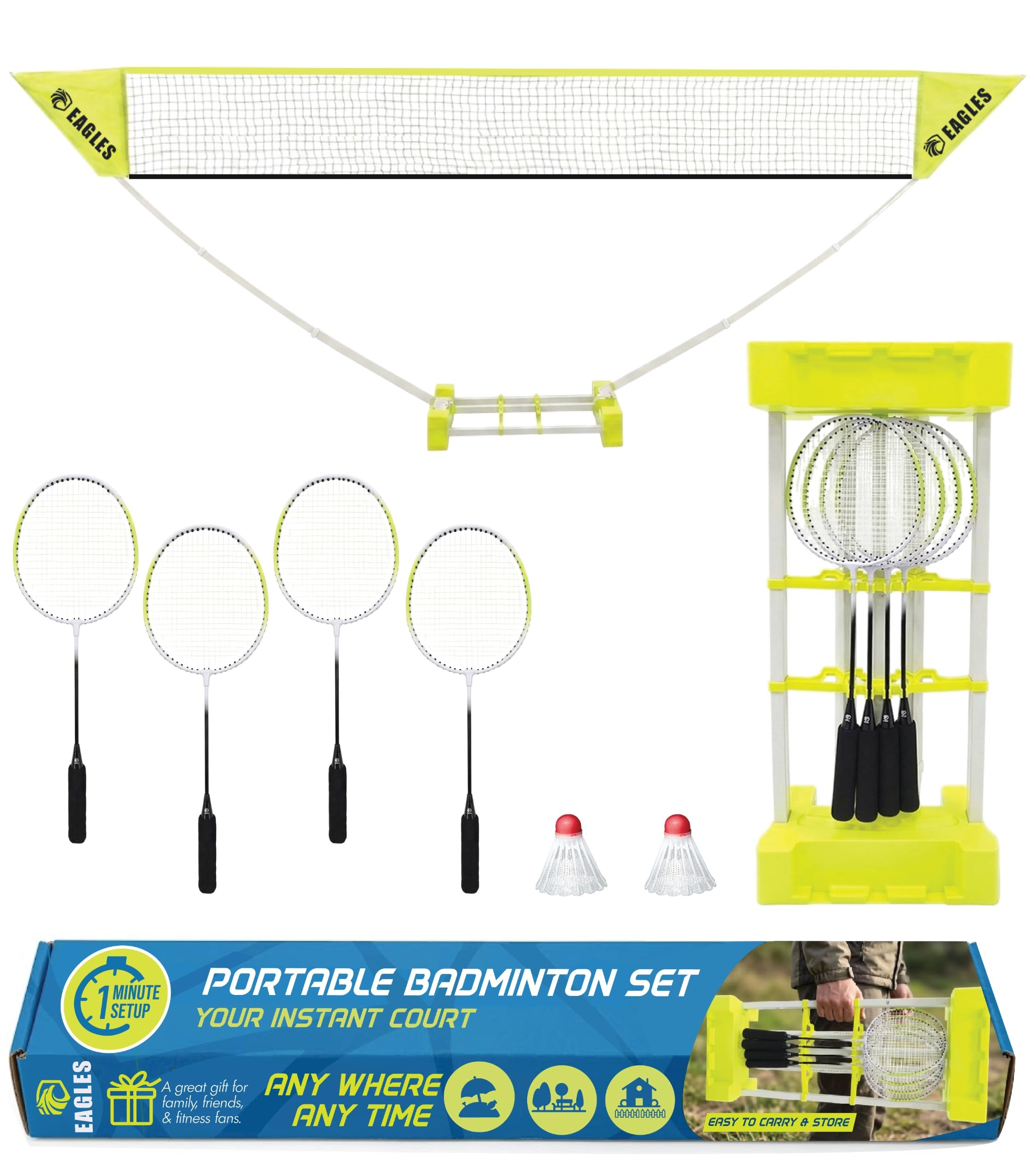Complete Portable Badminton Set - Quick &amp; Easy Setup