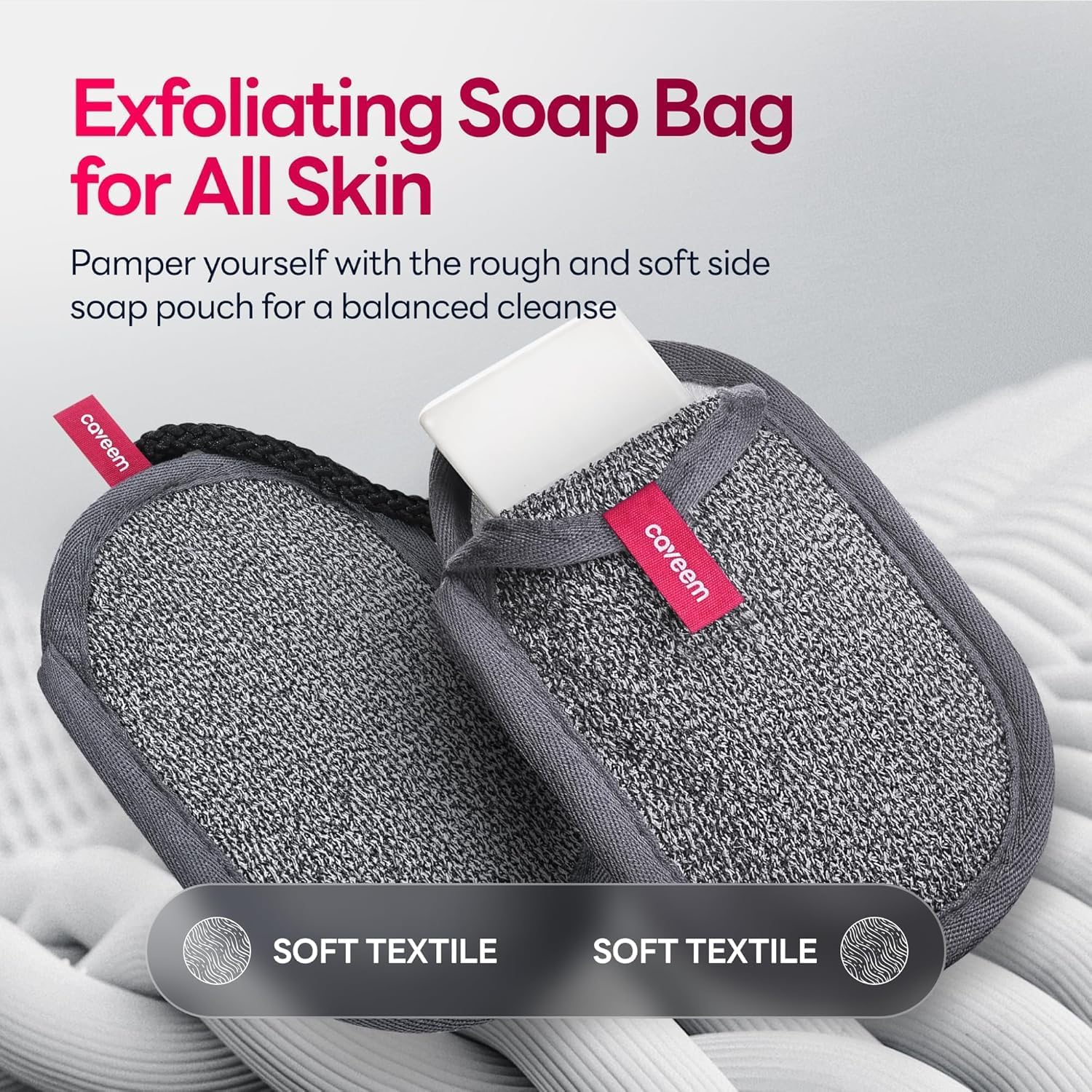 2 Pack Dual-Sided Softness Exfoliation Soap Pouch, Soap Saver Bag for Bar Soap, Soap Mesh Pocket Bar Holder for Washing Body, Soap Sack Sponge Bag for Shower Bath - Image 3