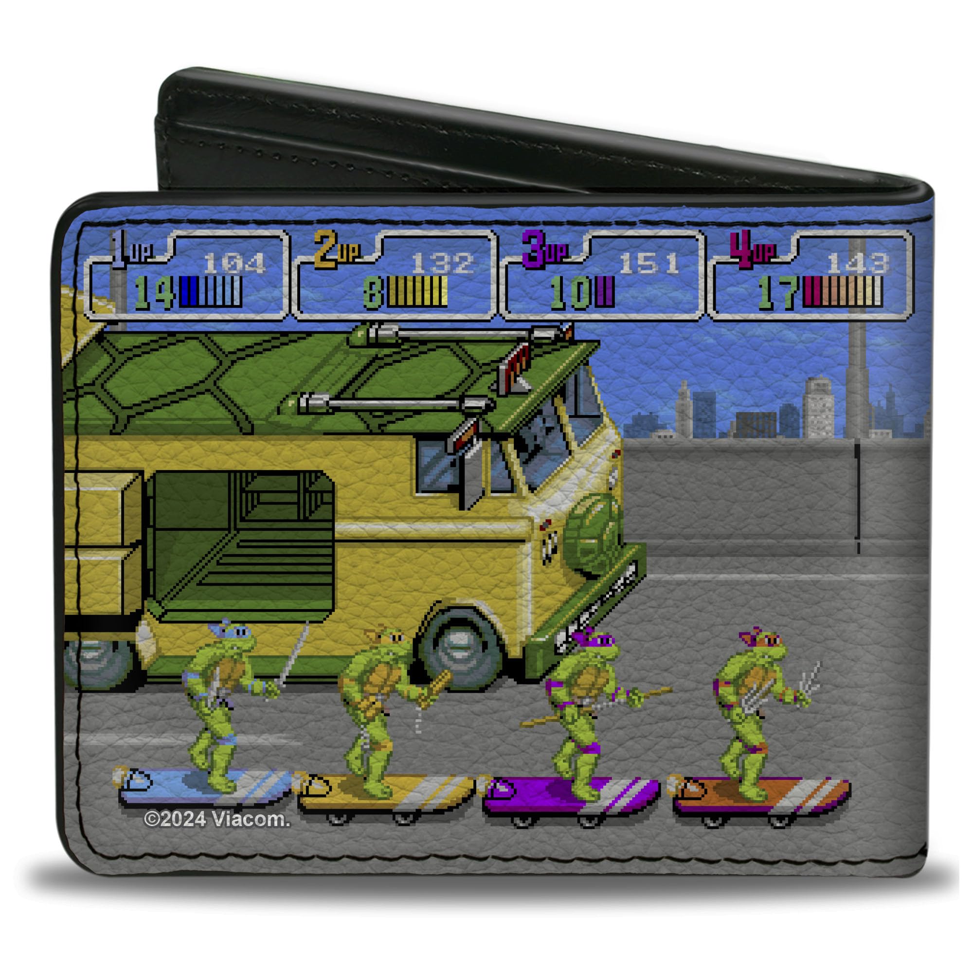 Buckle-Down Nickelodeon Bifold Wallet with Standard Billfold and Card Slots, Teenage Mutant Ninja Turtles Skating Party Van Arcade Scene, Vegan Leather