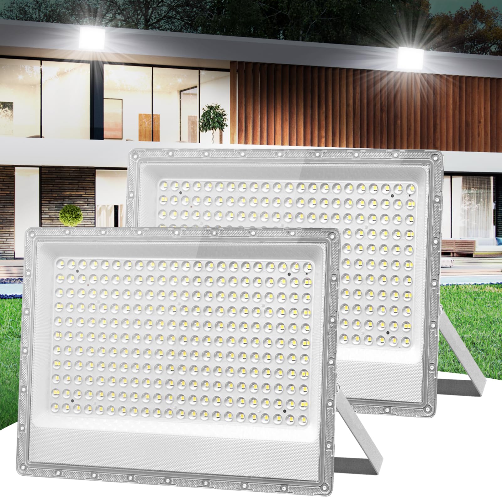 Pack de 2 focos LED de 200 W para exteriores 6500 K blanco frío IP66 impermeables para jardines y campos deportivos