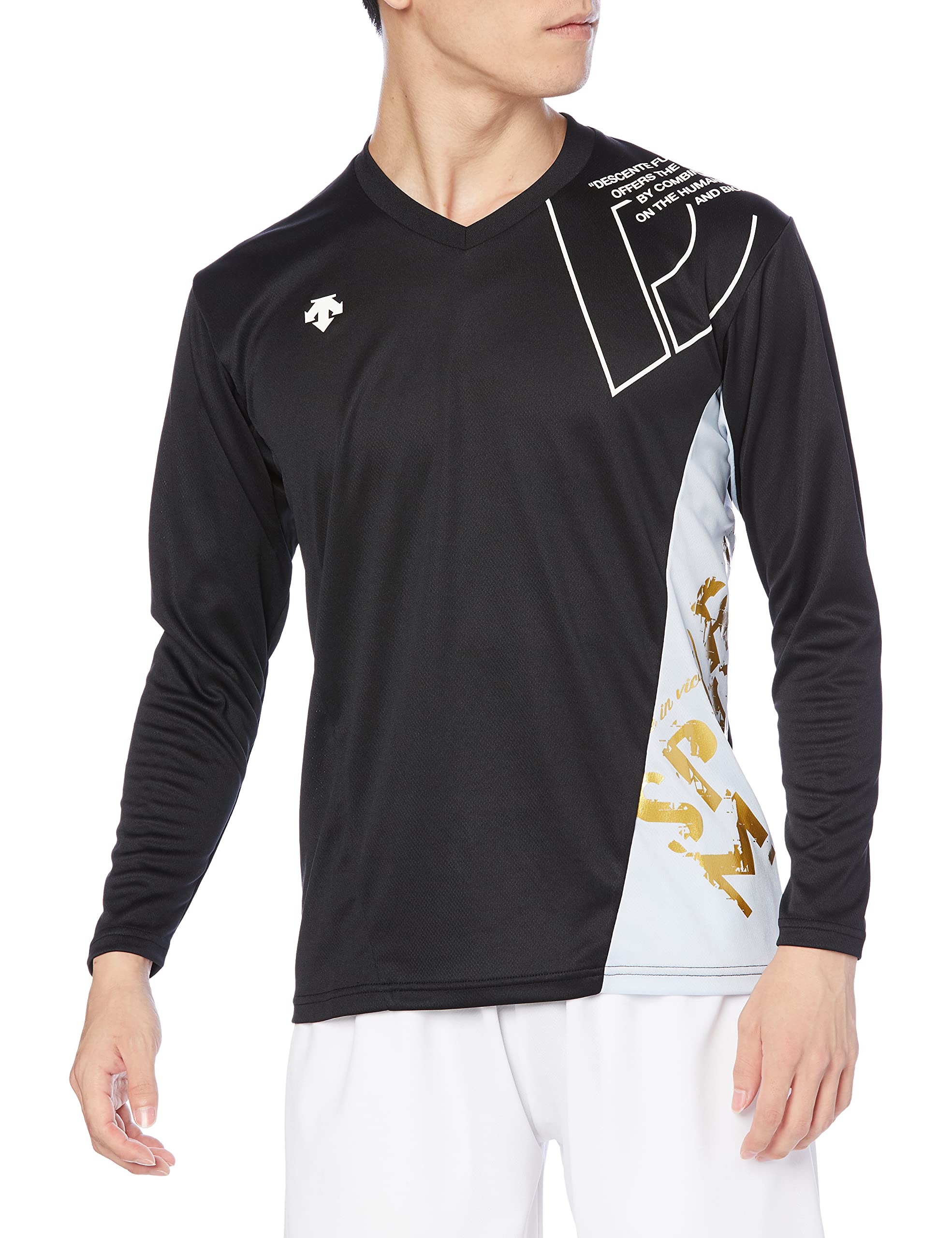 Descente Volleyball Long Sleeve Shirt, Sweat Absorbent, Quick Drying, Stretch, Plastic Shirt, black (black 19-3911tcx),