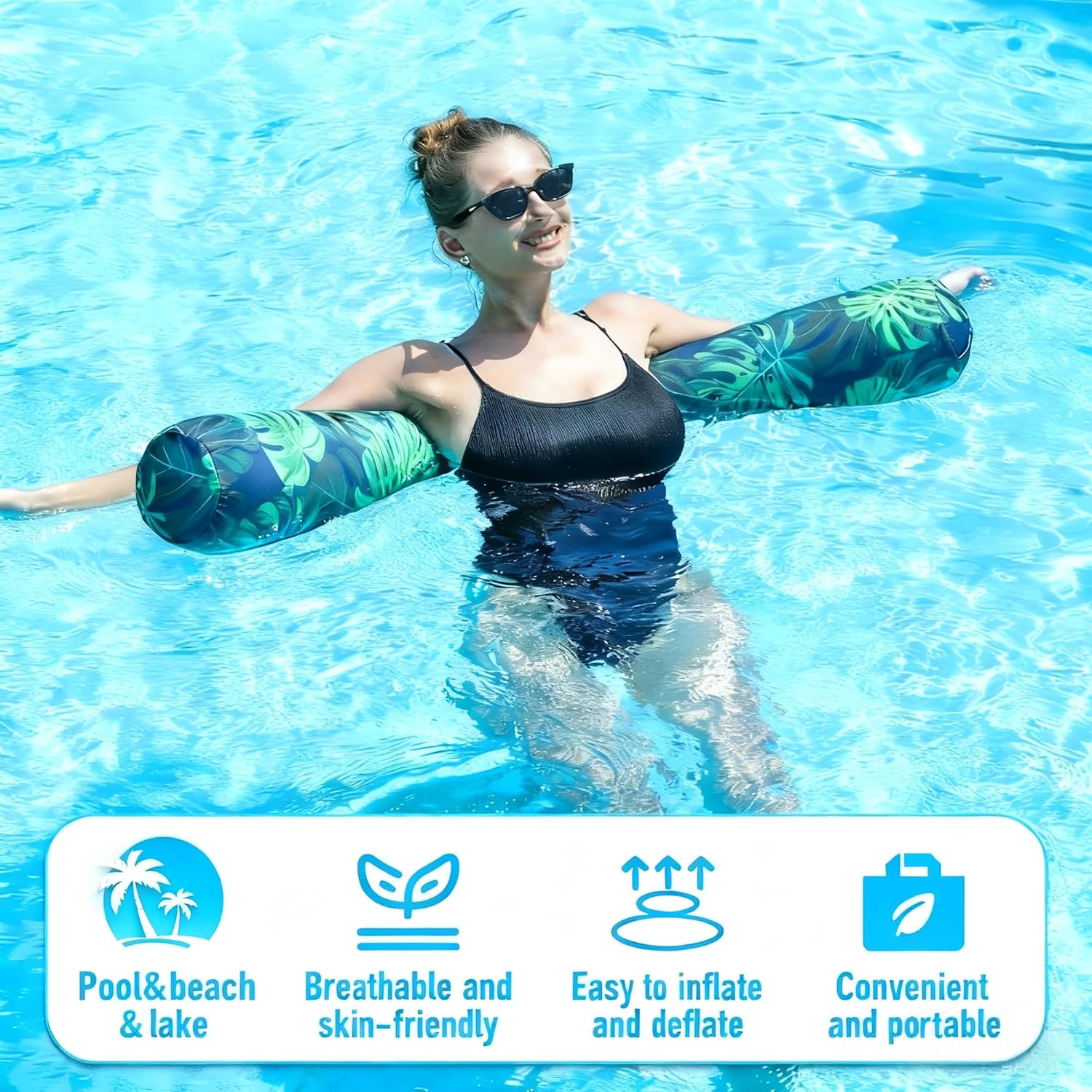 FindUWill Inflatable Swim Pool Noodles, 2 Pack Soft Fabric Covered Large Swim Noodles, Premium Buoyancy for Swimming Floating, Pool Floats Toys for Adults Pool Accessories