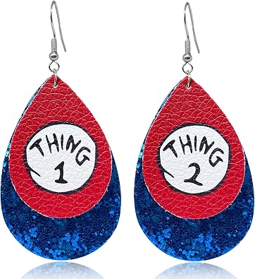 Cute Pair of Thing 1 and 2 Drop Dangle Teardrop Earrings for Teachers Reading Earrings for Teacher Jewelry Gifts for Back to school