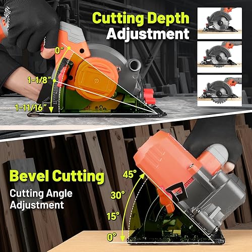 Miniatura 3 de Mini sierra circular inalámbrica de 20 V 2 baterías de iones de litio de 6.0 Ah, 6700 RPM, 3 cuchillas (maderaazulejovidrio), profundidad de corte