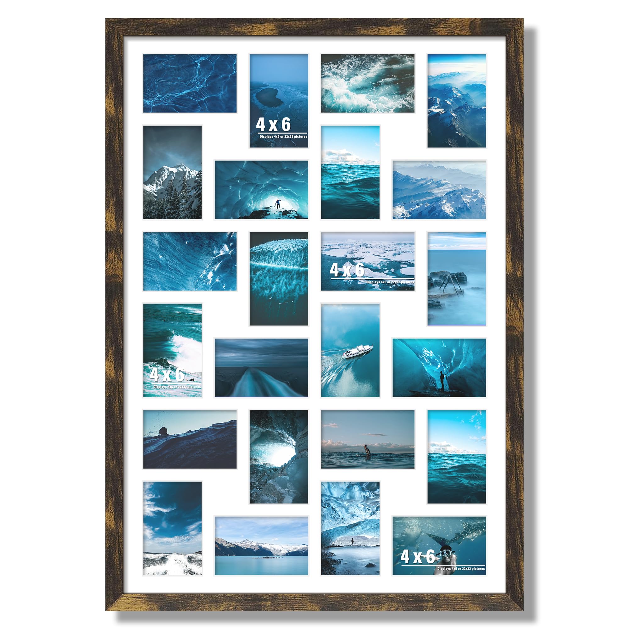 DUENPY 22x32 Collage Picture Frame 4x6 Picture Frames Collage Wall Decor Displays twenty four 4x6 inch Photos Available Horizontal Wall Mounting Display and Vertical Brown