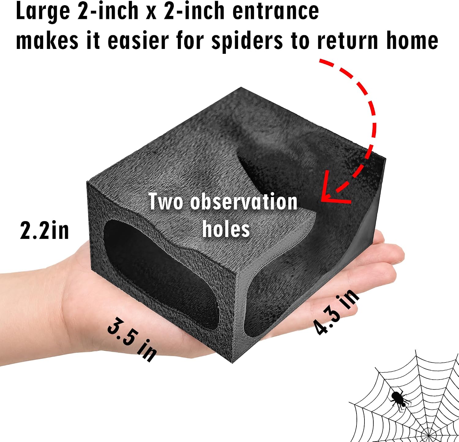 Tarantula Enclosure Accessories, Large Spider Hideout Corner Cave for Jumping Spiders & Tarantulas, 4.7 x 3.7 x 2.3 in Textured Climbing Habitat with Viewing Window