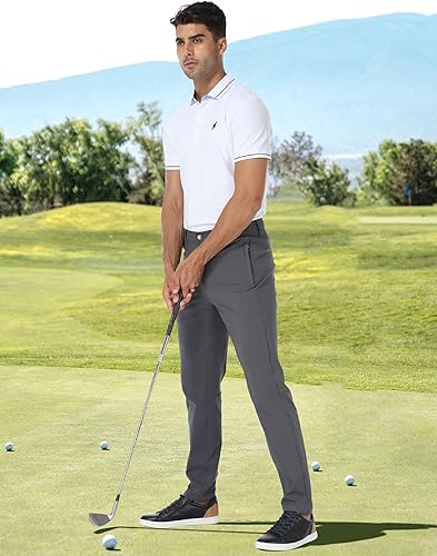 Miniatura 2 de PULI Pantalones de Golf para Hombre Elásticos de Corte Clásico Elegantes Casuales para Trabajo Senderismo Cónicos Impermeables con Bolsillos