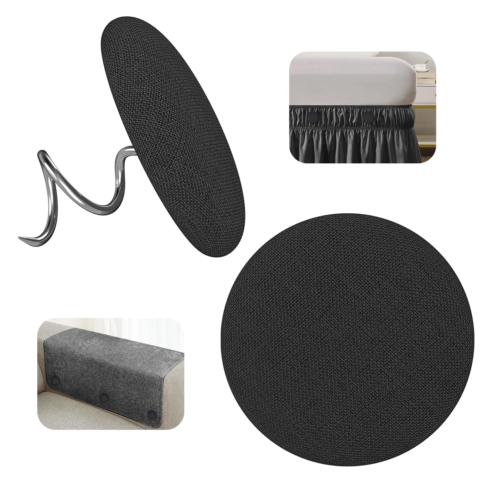 Upholstery Tacks Twist Pins for Slipcovers &amp; Headliners - Bed Skirt Holders - Fabric Covered Furniture Pins for Secure Grip, No Damage (12, Black)